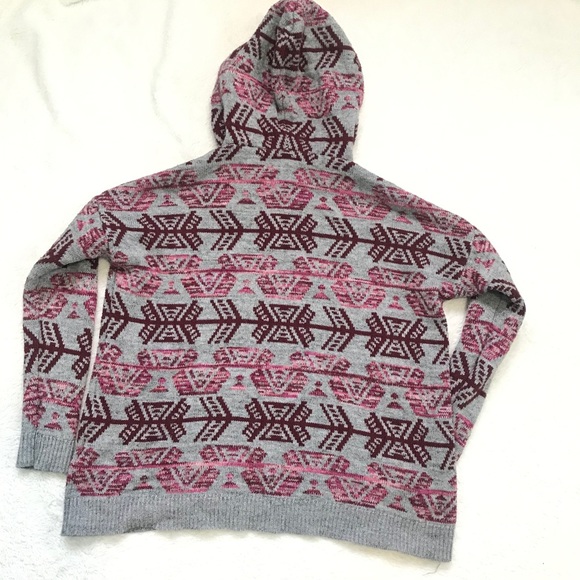 American Eagle Knit Aztec Hooded V-Neck Sweater - Oversized Small - Picture 7 of 7
